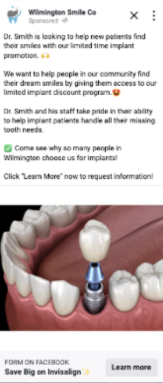 Dental lead generation ad example
