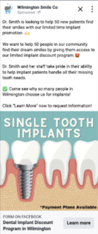 Dental lead generation ad example