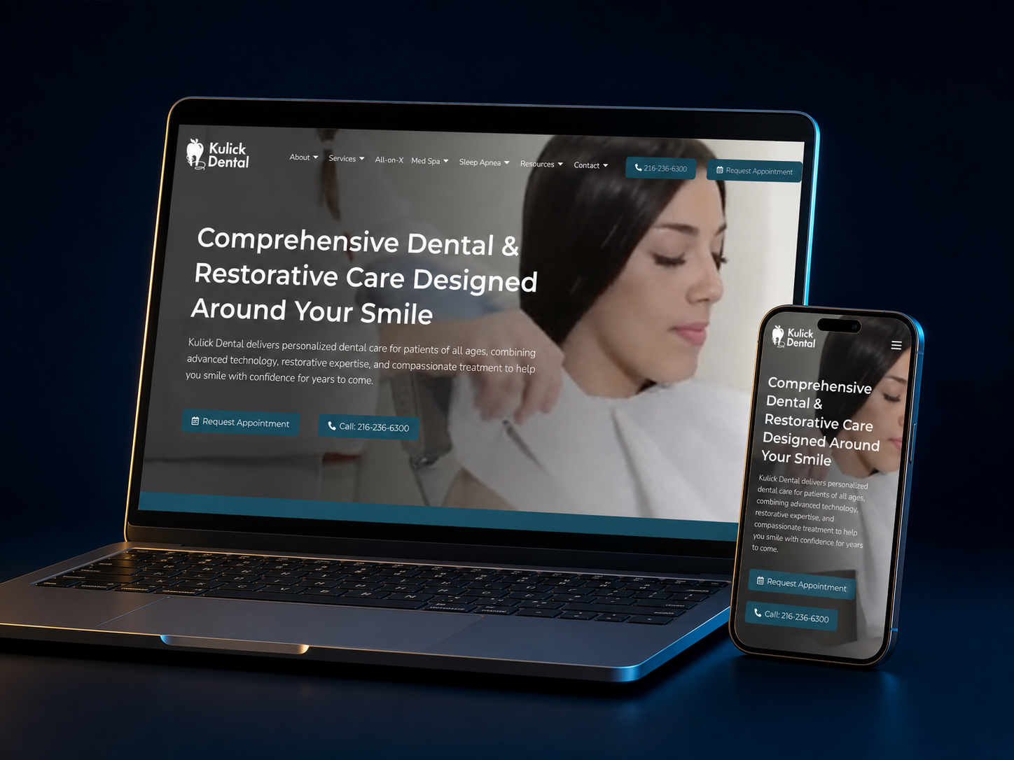 Kulick Dental website displayed on laptop and mobile